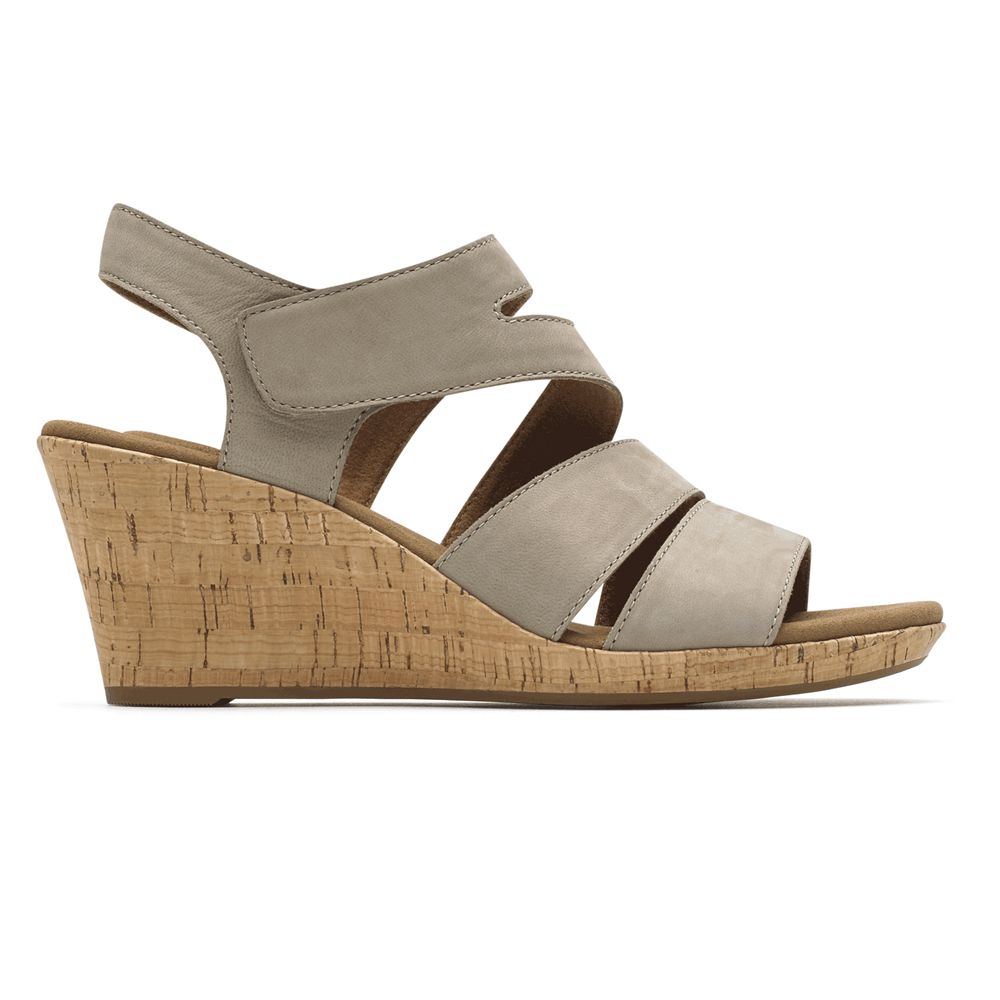 Rockport Women's Briah Strappy Comfort Wedges Sandals - Taupe - USA (2496IGULF)